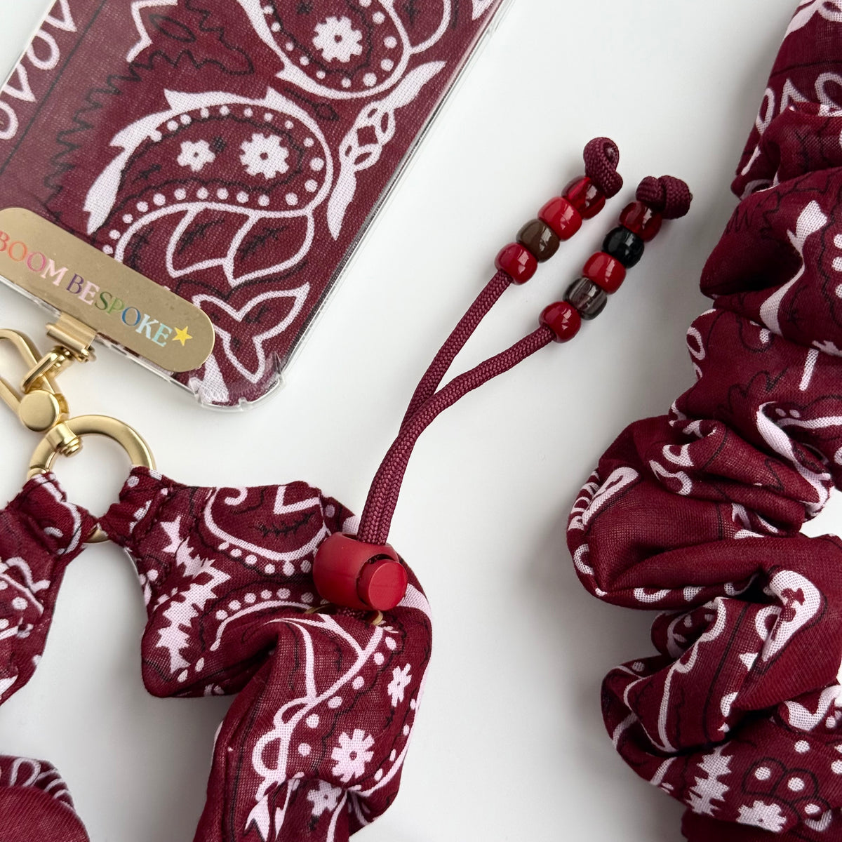 BURGUNDY BANDANA ADJUSTABLE CROSSBODY PHONE STRAP