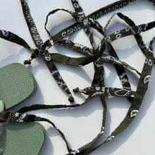 Load image into Gallery viewer, PRE-ORDER ‘SAGE’ GREEN BANDANA HAVAIANAS TOP FLIP FLOPS BY BOOM BESPOKE
