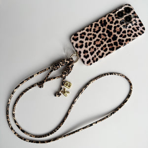 THE LEOPARD BALLOON LETTER INITIAL LONG CROSSBODY PHONE STRAP