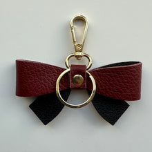 Load image into Gallery viewer, ‘MULLED WINE’ BURGUNDY BOOM BOW LEATHER KEYRING BAG CHARM
