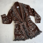 ‘ESPRESSO’ BANDANA KNIT BELTED LONGLINE CARDIGAN