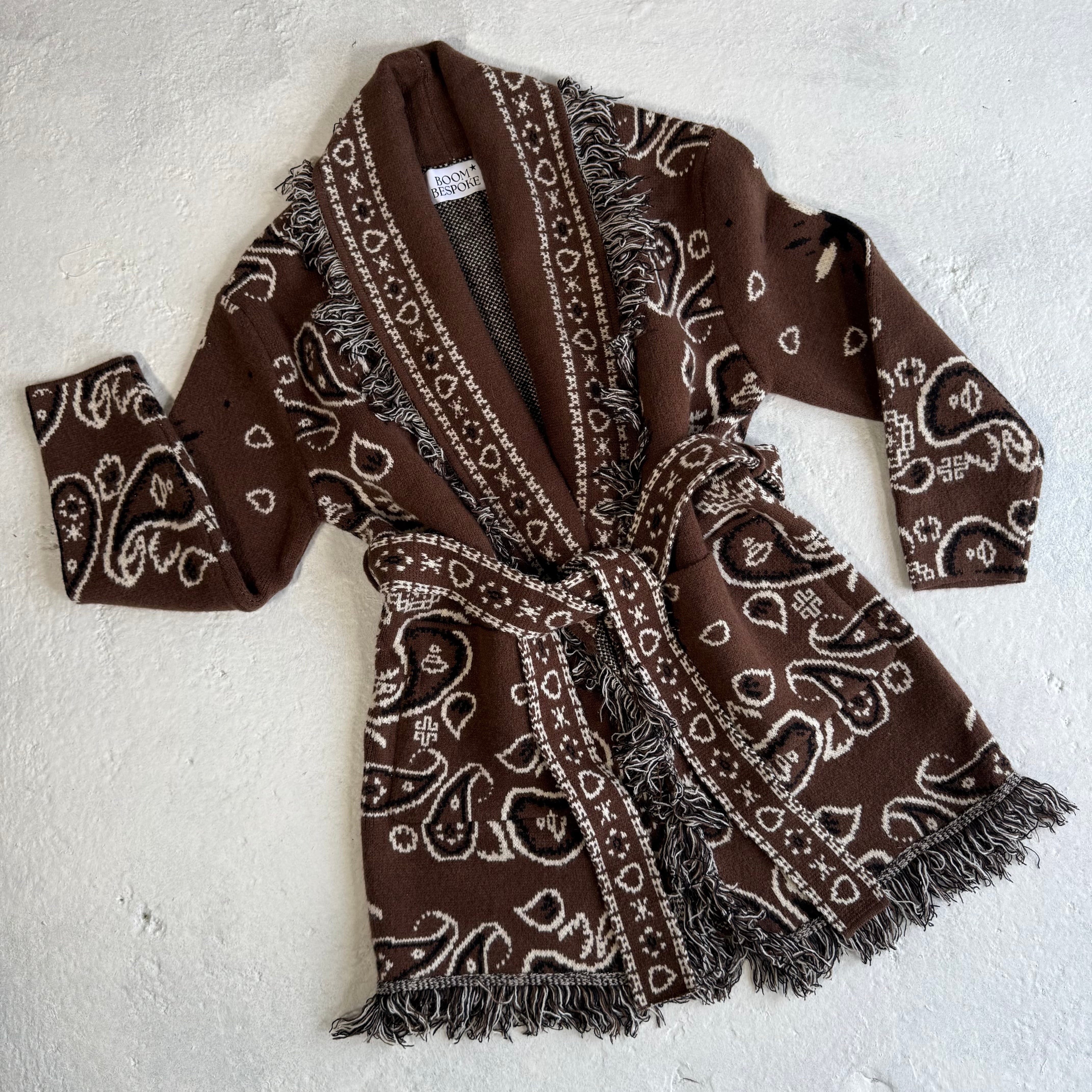 ESPRESSO' BANDANA KNIT BELTED LONGLINE CARDIGAN – Boom Bespoke
