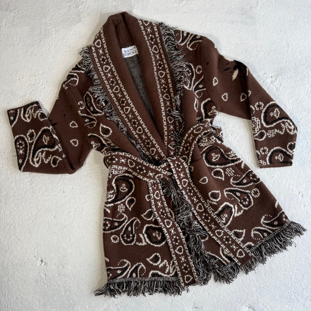 PREORDER ‘ESPRESSO’ BANDANA KNIT BELTED LONGLINE CARDIGAN