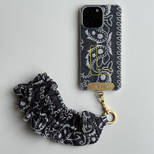 Load image into Gallery viewer, CHARCOAL GREY RUFFLE BANDANA WRISTLET  PHONE STRAP

