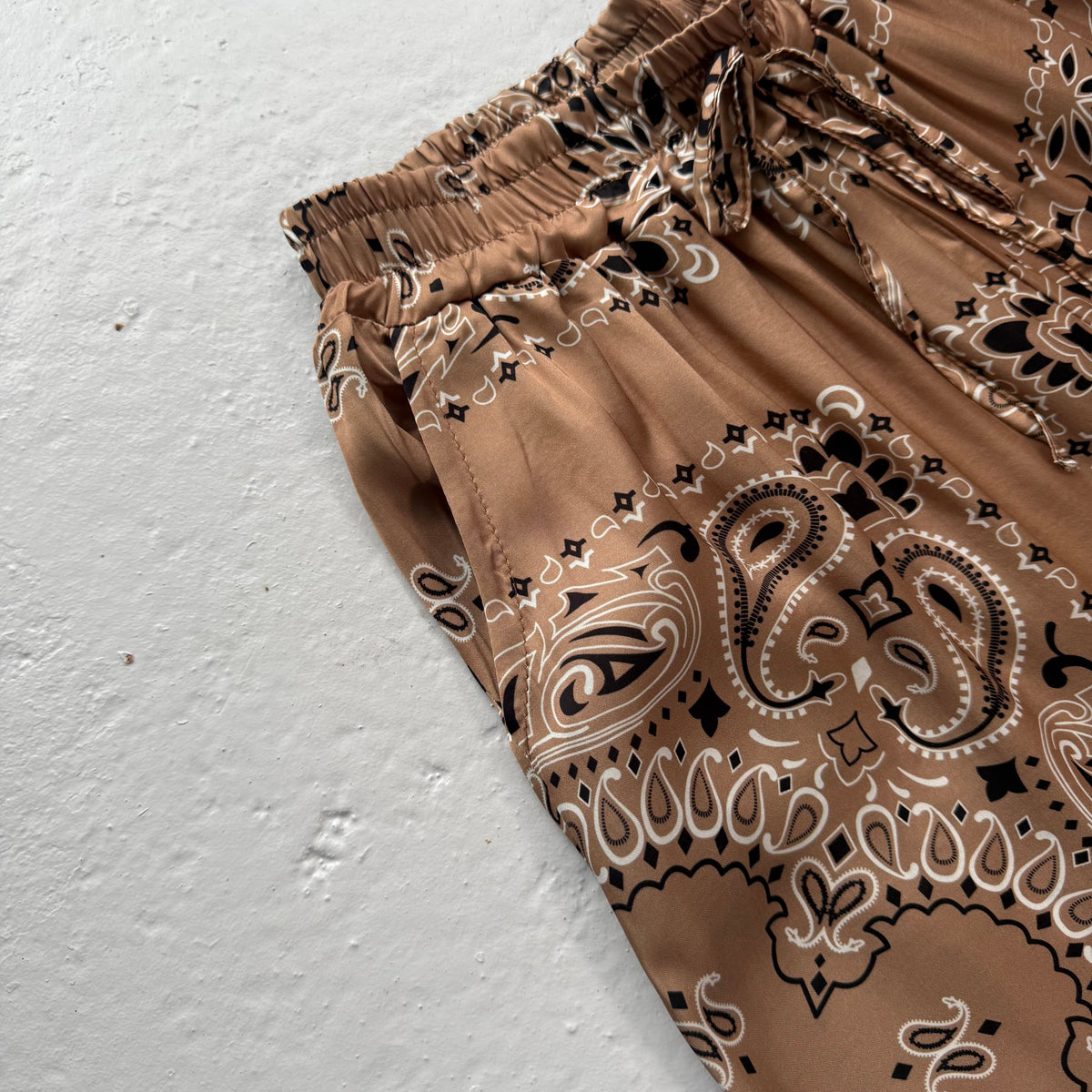‘ICED LATTE’  TAN BANDANA SILK TROUSERS CO-ORD