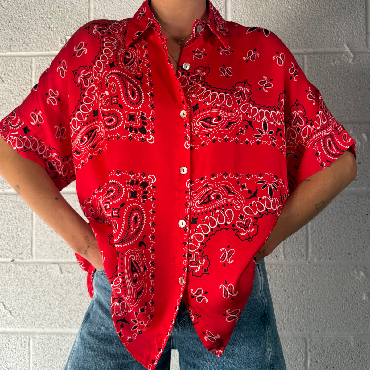 ‘CHERRY’ RED BANDANA SILK SHIRT CO-ORD