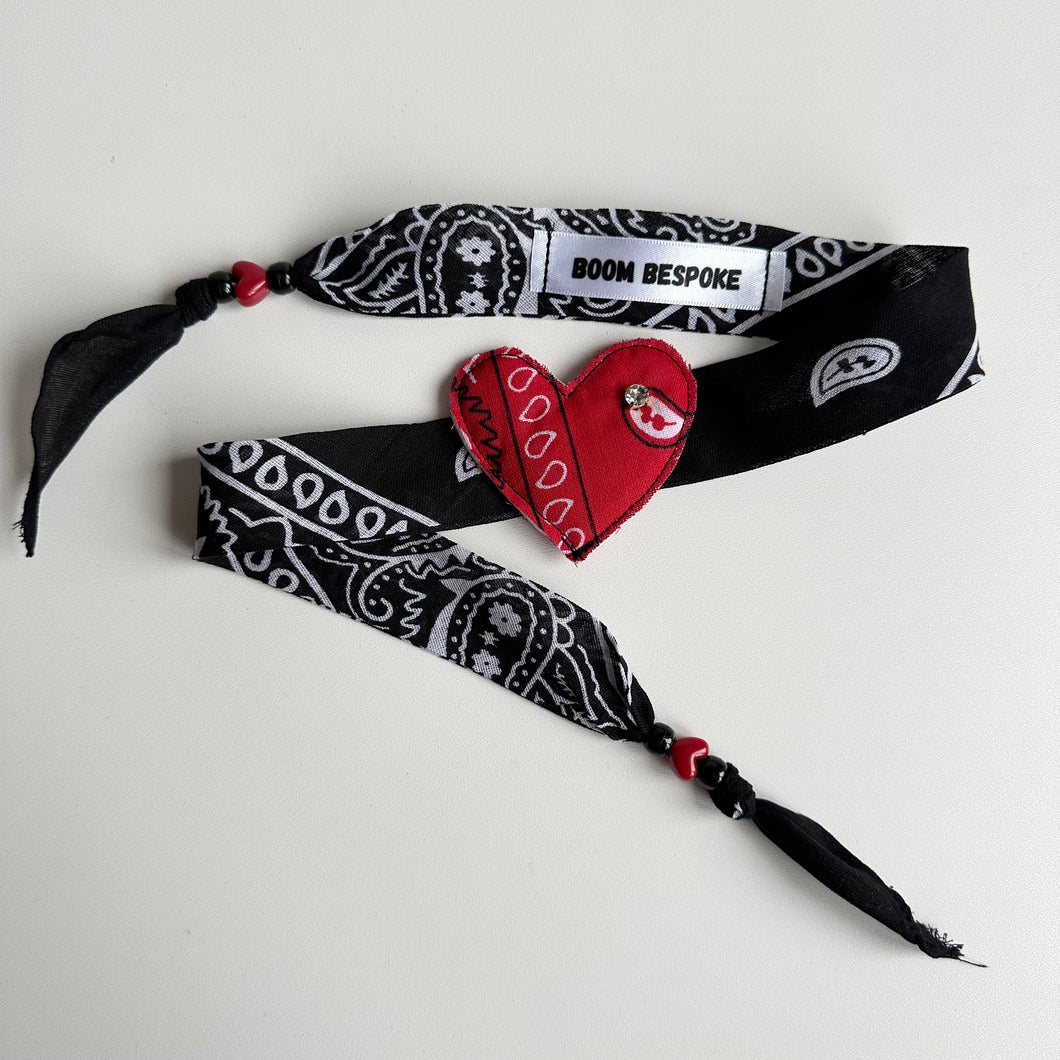 RED & BLACK BANDANA HEART CHOKER BY BOOM BESPOKE