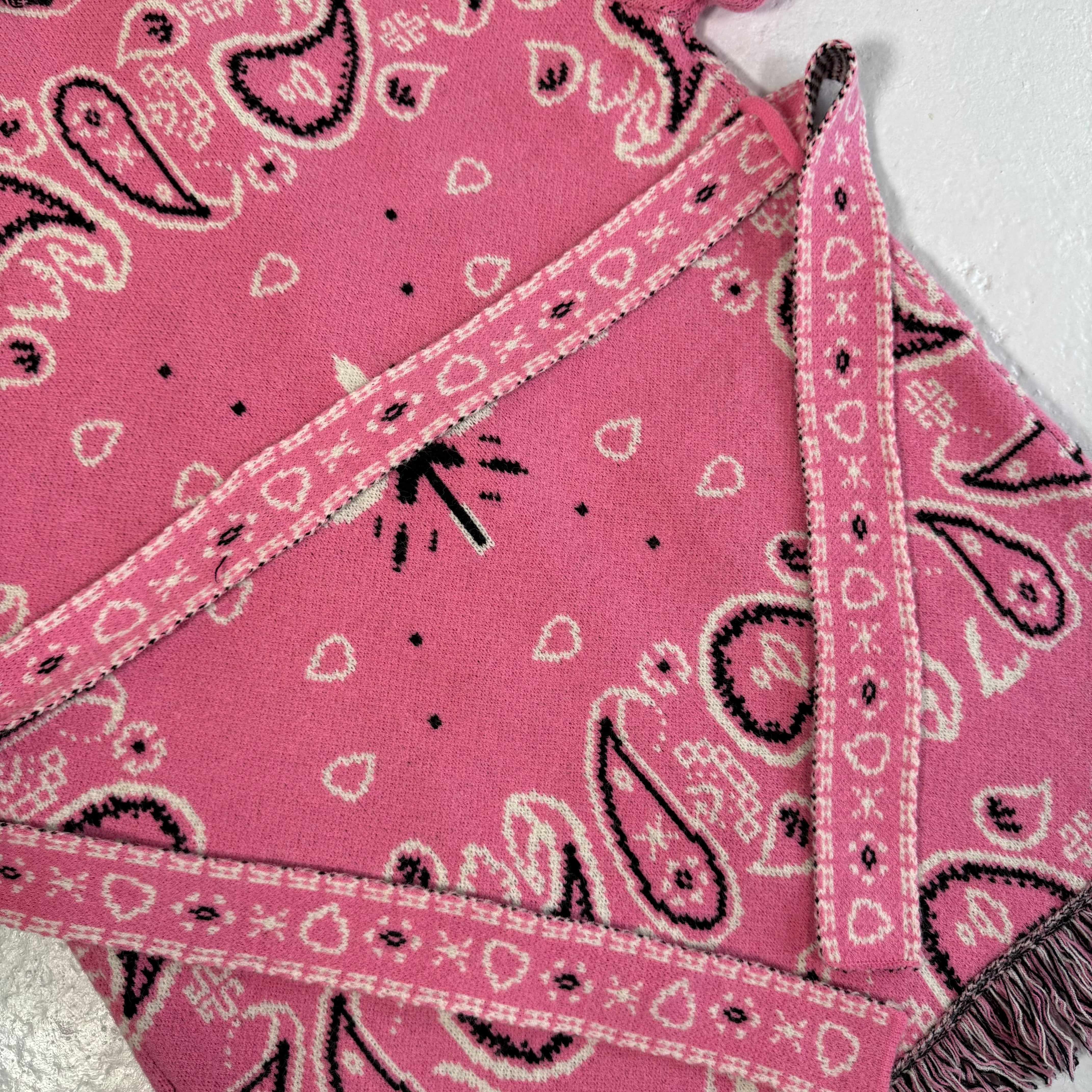 ‘BUBBLEGUM’ BANDANA KNIT BELTED LONGLINE CARDIGAN