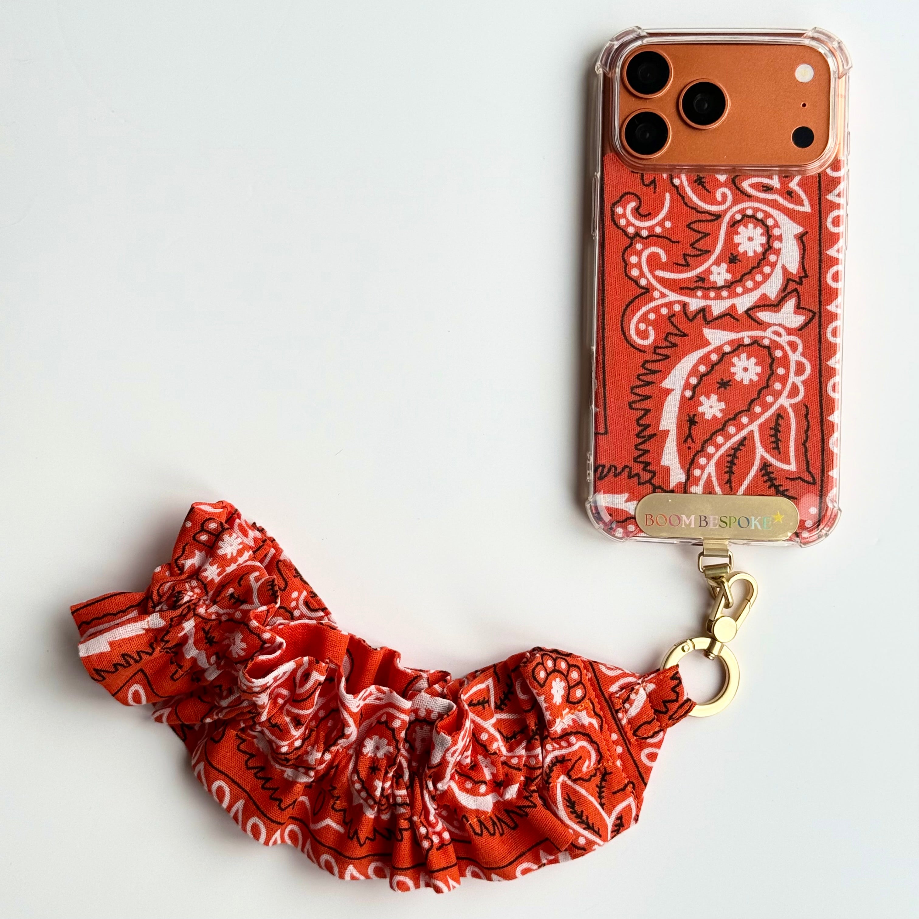 ORANGE RUFFLE BANDANA WRISTLET  PHONE STRAP