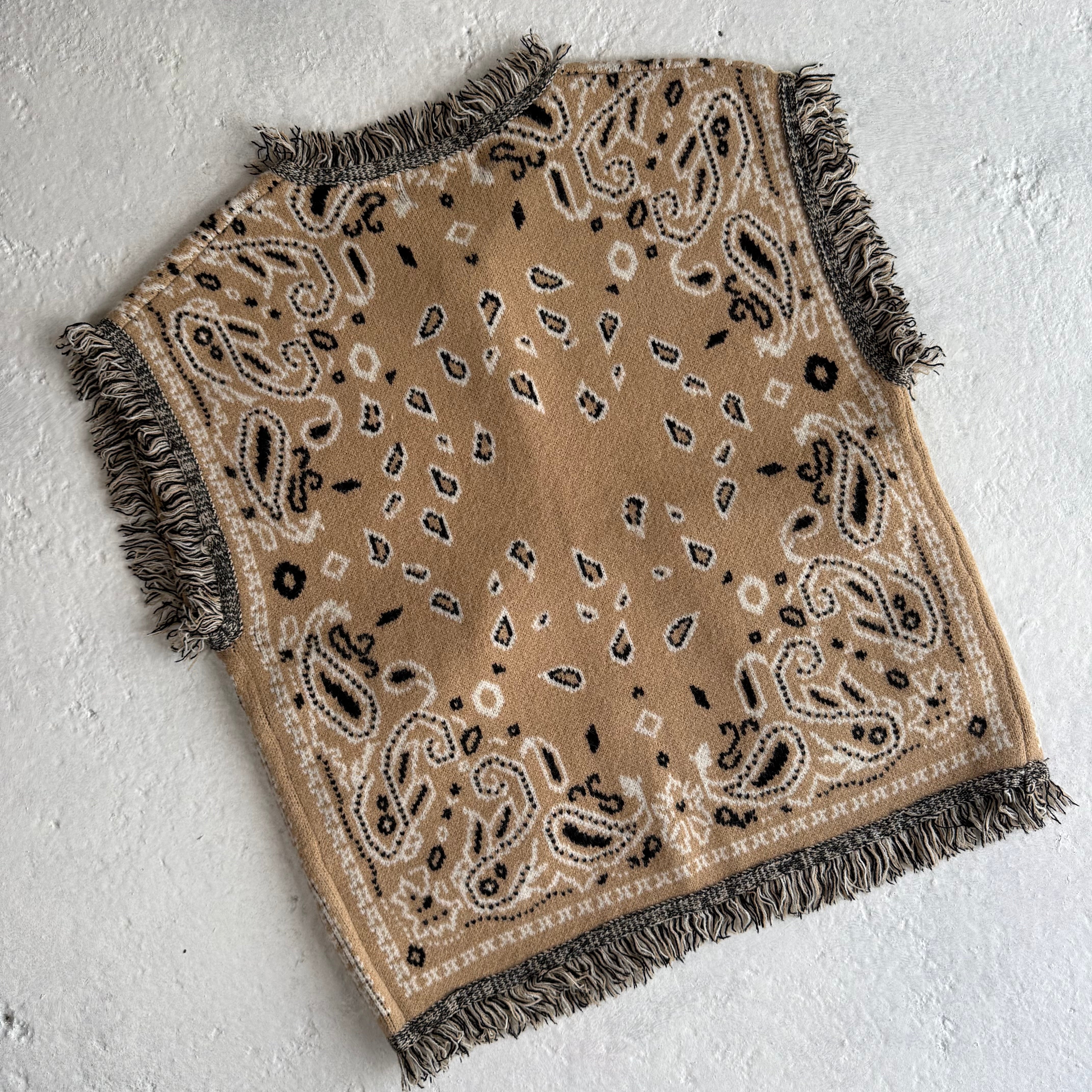 ‘LATTE’ FRINGED BANDANA KNIT WAISTCOAT