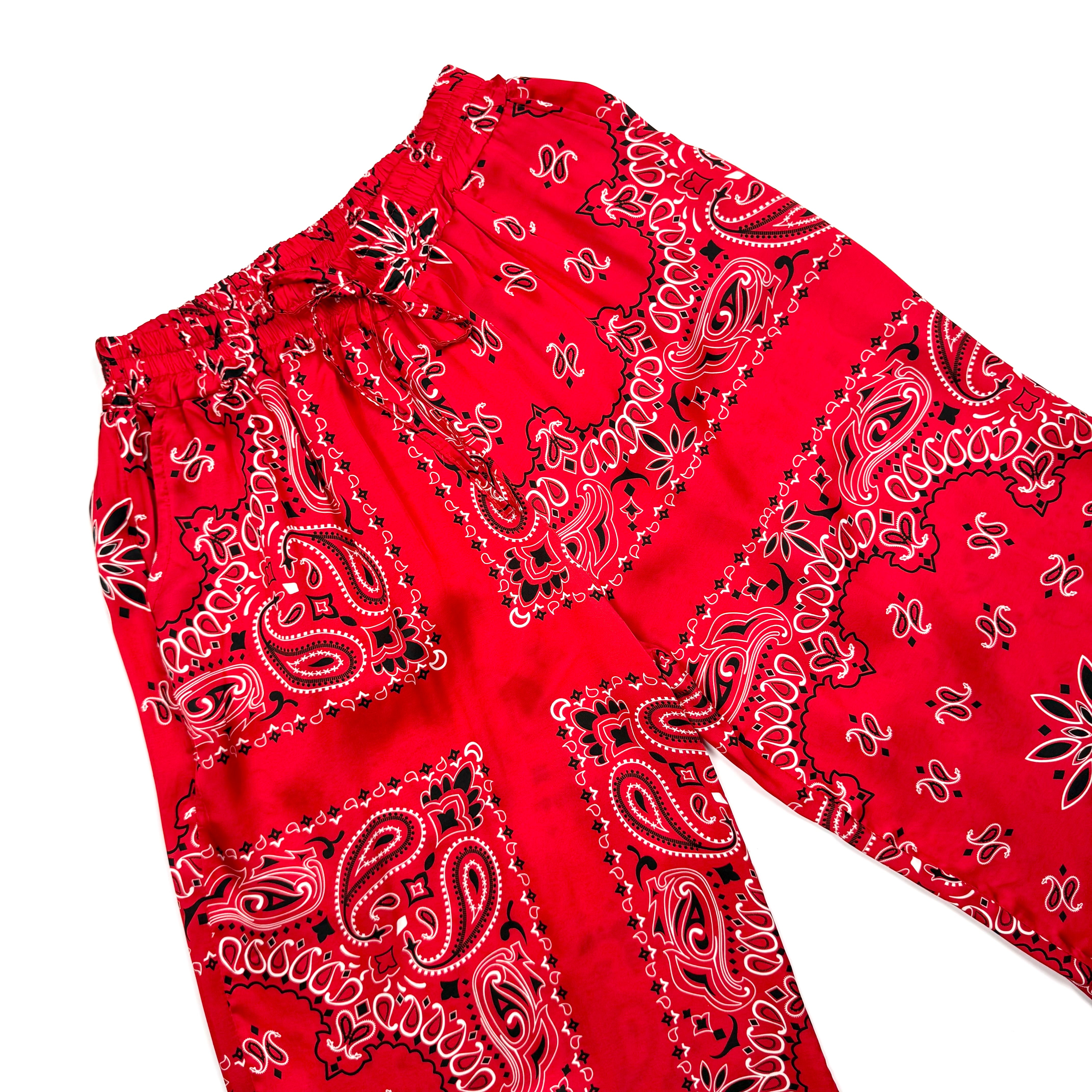 ‘CHERRY’ RED BANDANA SILK TROUSERS CO-ORD