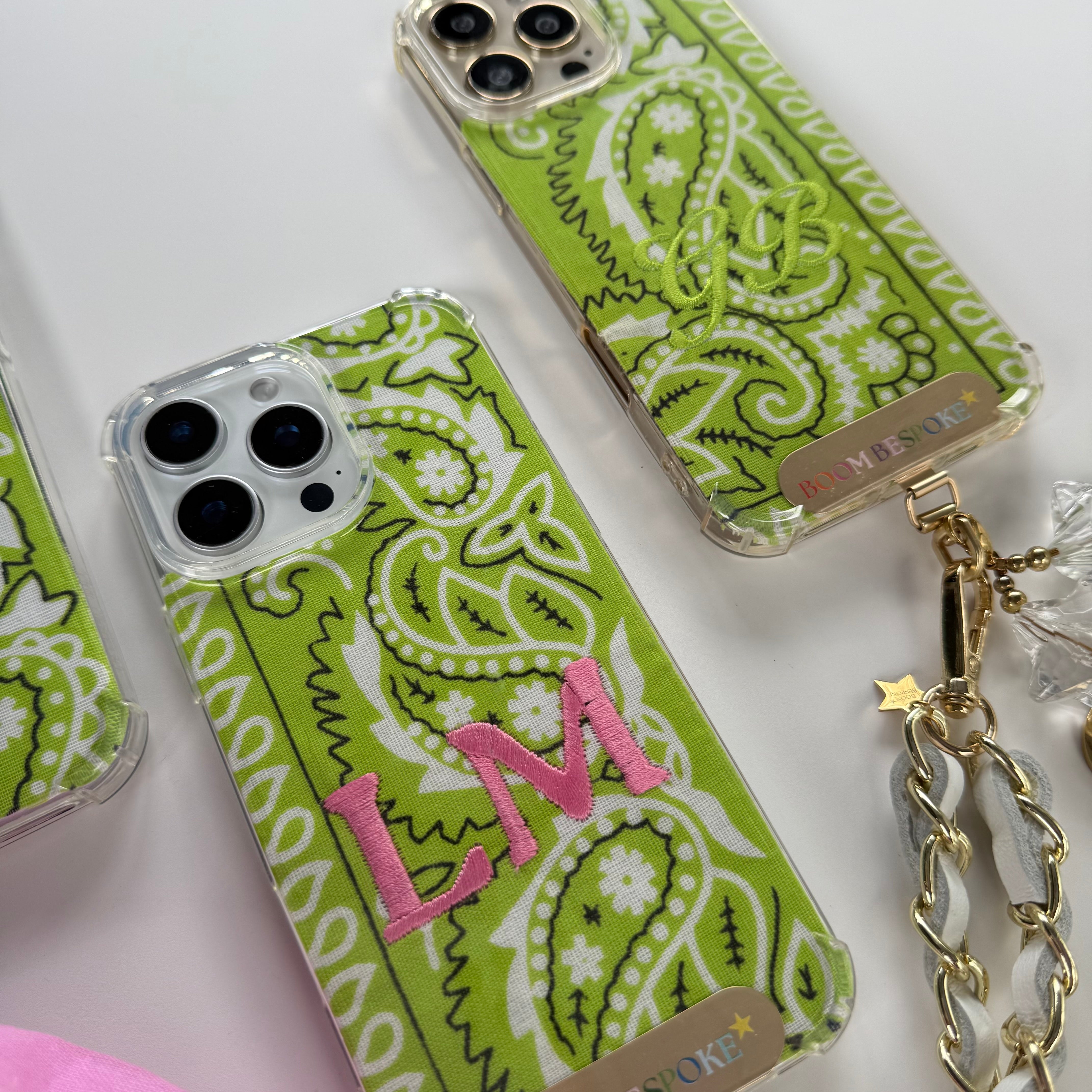 LIME GREEN EMBROIDERED BANDANA PHONE INSERT WITH CASE