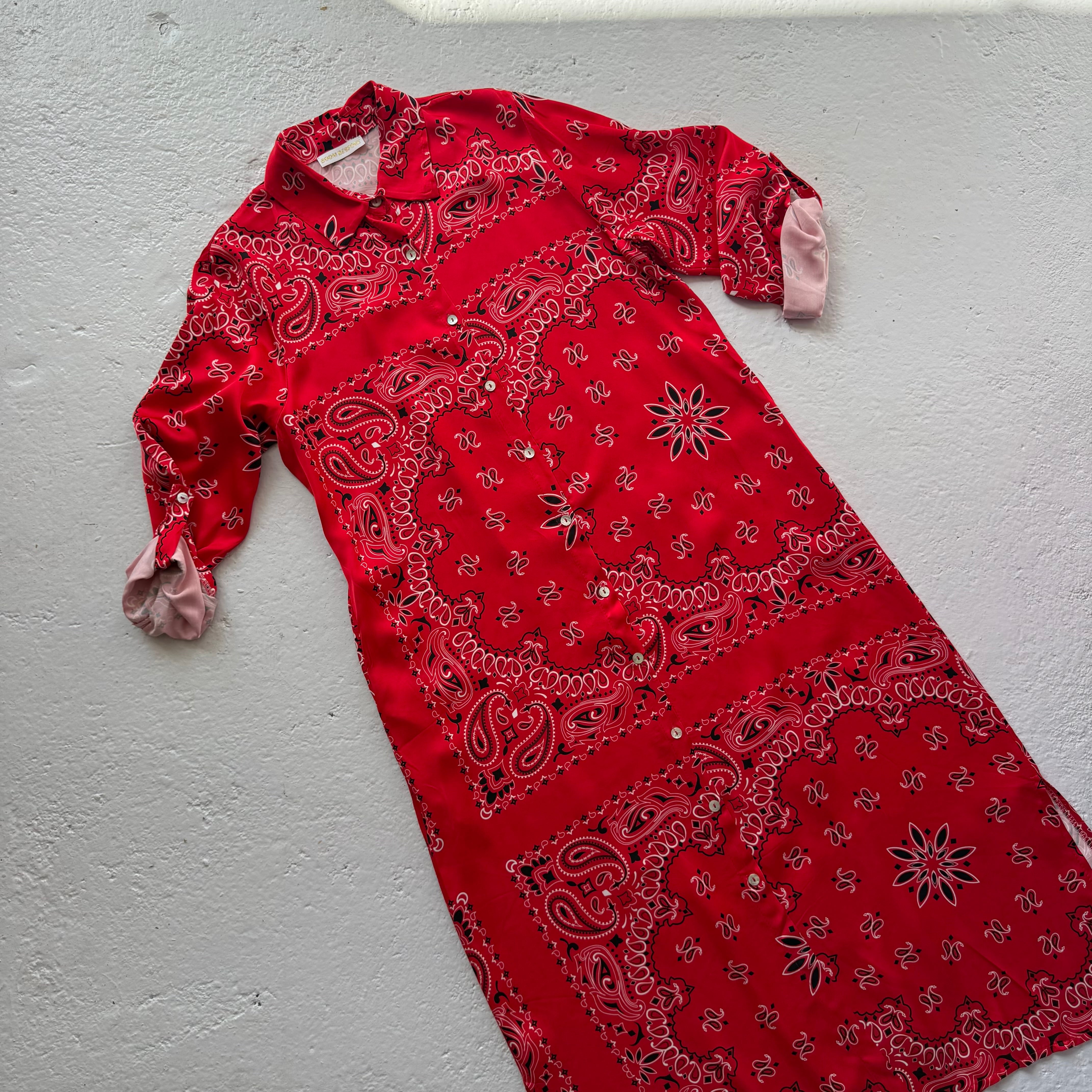 ‘CHERRY’ RED BANDANA SILK MAXI SHIRT DRESS