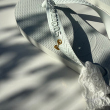 Load image into Gallery viewer, ‘BRIDE’ WHITE LACE HAVAIANAS TOP FLIP FLOPS BY BOOM BESPOKE
