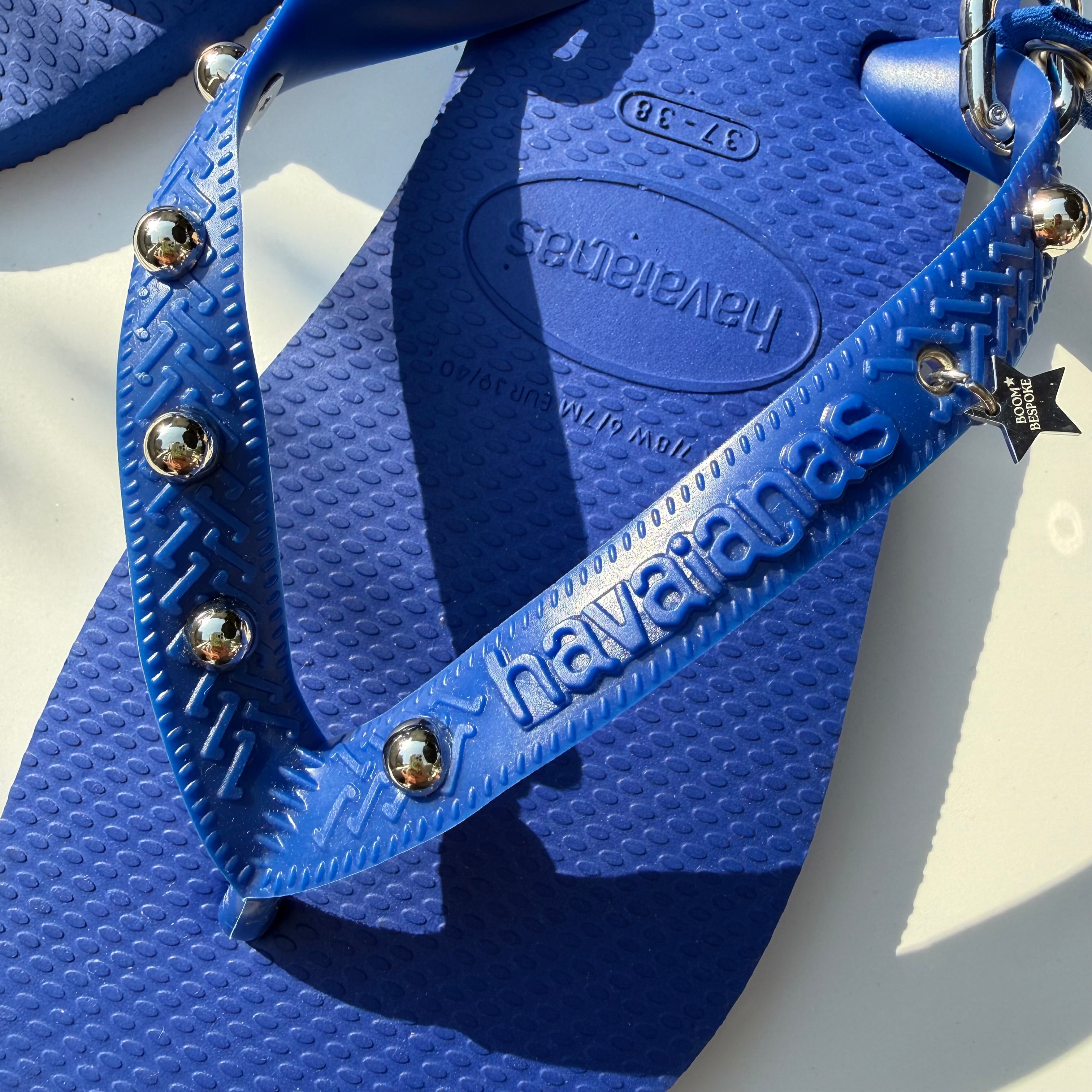 ‘PETROL STUD’ ELECTRIC BLUE BANDANA HAVAIANAS TOP FLIP FLOPS BY BOOM BESPOKE