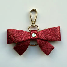 Load image into Gallery viewer, ‘RUDOLPH’ METALLIC RED BOOM BOW LEATHER KEYRING BAG CHARM
