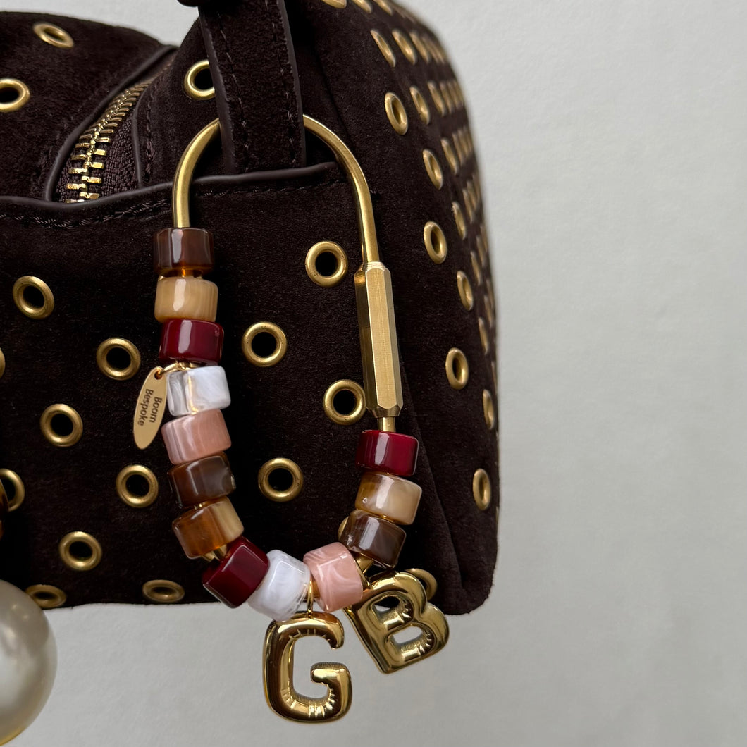 ´AUTUMNAL’ BALLOON INITIAL BEADED BOOM BESPOKE BRASS BAG CHARM/KEYRING