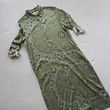 Load image into Gallery viewer, ‘ALOE’ GREEN BANDANA SILK MAXI SHIRT DRESS

