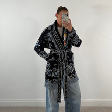 Load image into Gallery viewer, PREORDER‘MIDNIGHT’ BANDANA KNIT BELTED LONGLINE CARDIGAN
