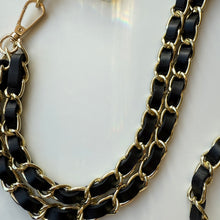 Load image into Gallery viewer, ‘COAL’ BLACK LEATHER GOLD CHAIN CROSSBODY PHONE STRAP
