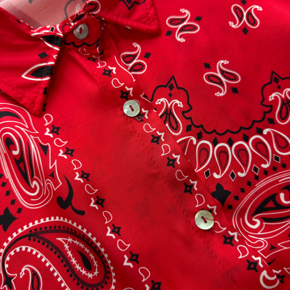 ‘CHERRY’ RED BANDANA SILK SHIRT CO-ORD