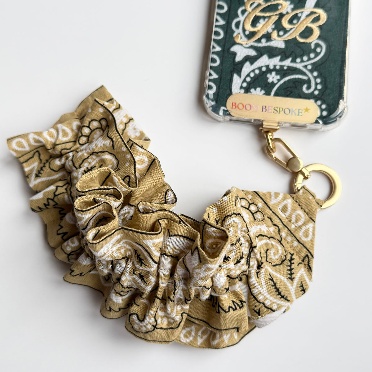 BEIGE RUFFLE BANDANA WRISTLET  PHONE STRAP