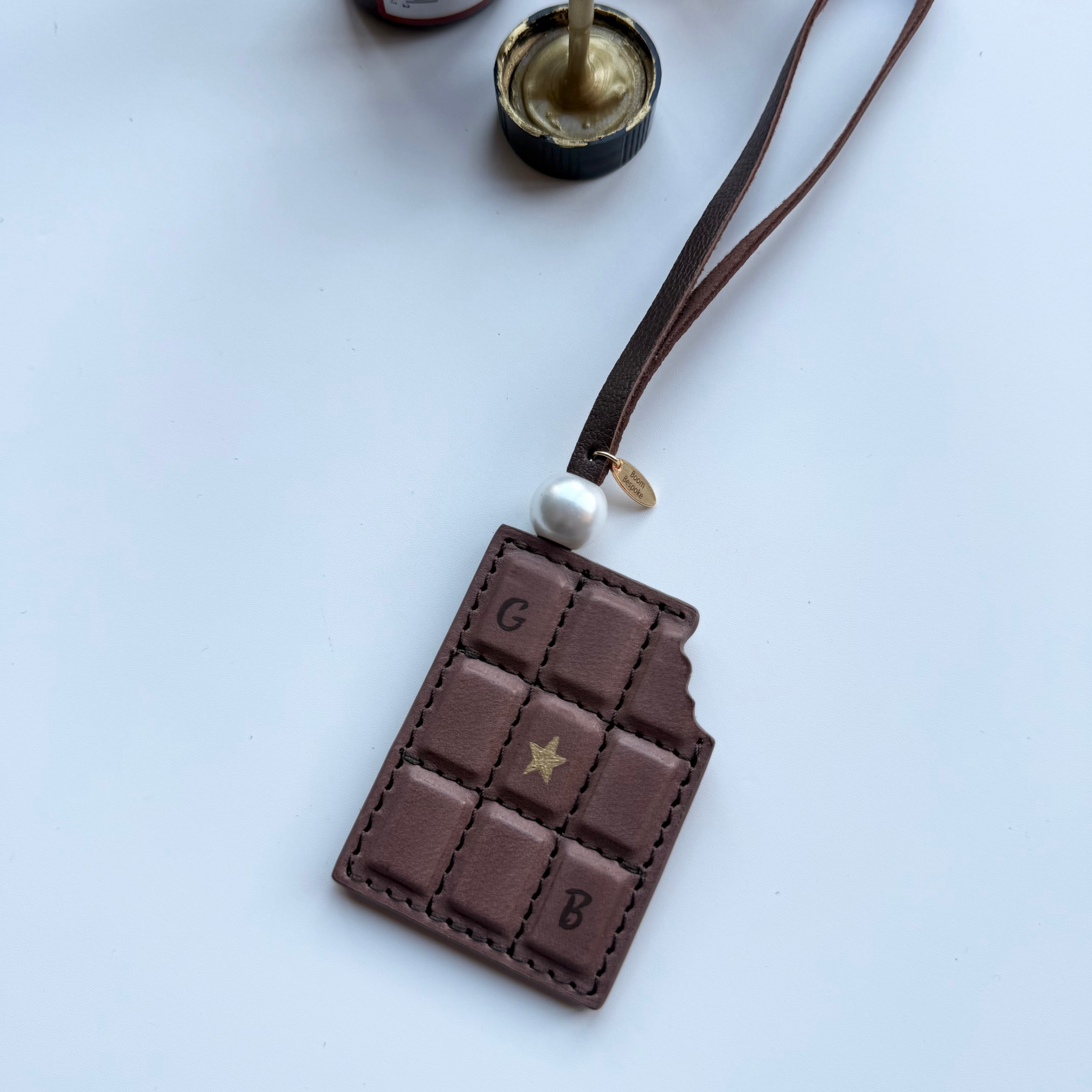 ‘BOOM BAR’ LEATHER CHOCOLATE BAR BAG CHARM BY BOOM BESPOKE