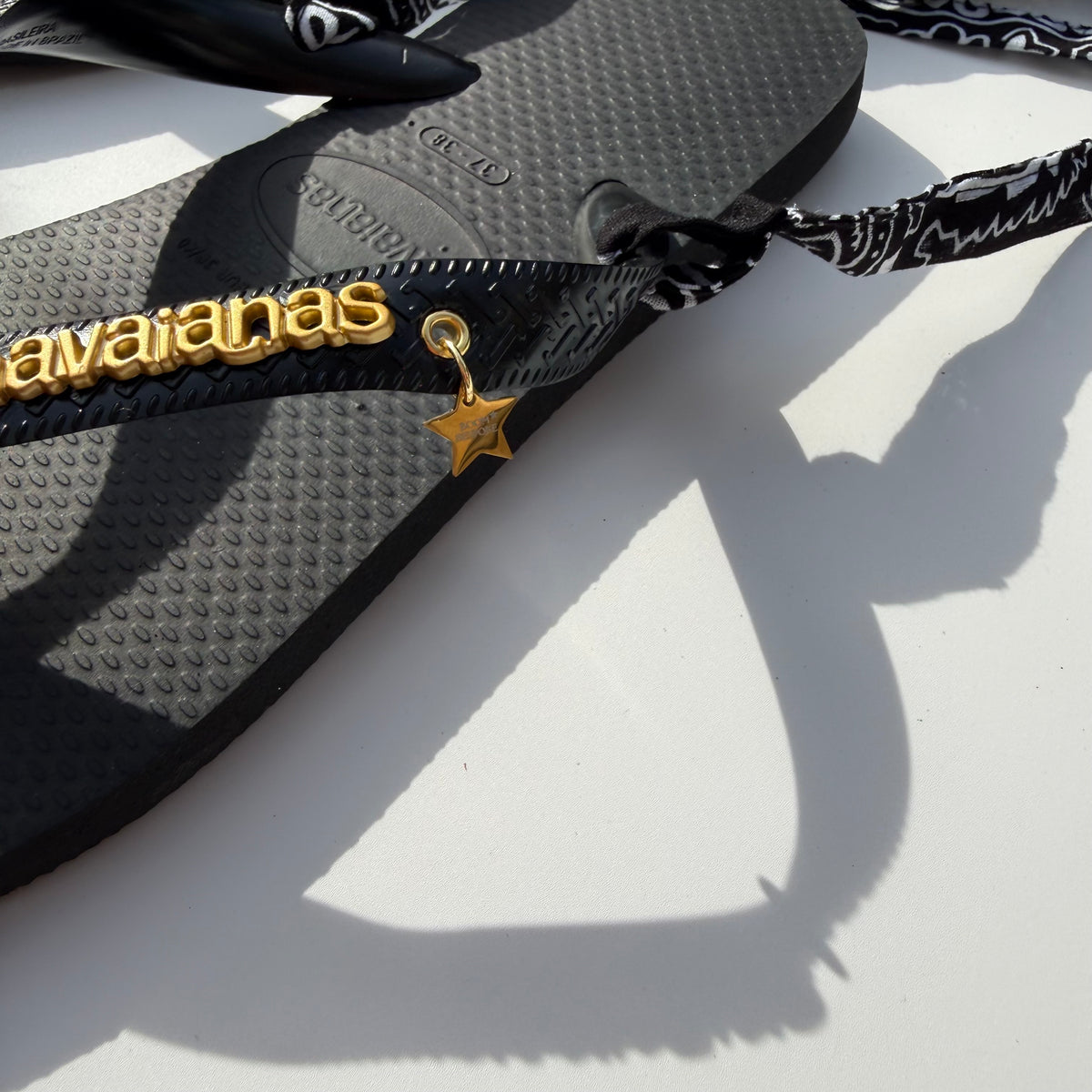 ‘INKED’ BLACK BANDANA HAVAIANAS TOP FLIP FLOPS BY BOOM BESPOKE