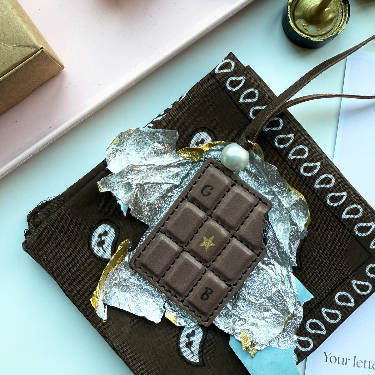 ‘BOOM BAR’ LEATHER CHOCOLATE BAR BAG CHARM BY BOOM BESPOKE