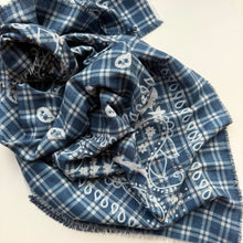 Load image into Gallery viewer, ‘DENIM’ BLUE CHEQUERED FINE KNIT BANDANA LARGE SCARF
