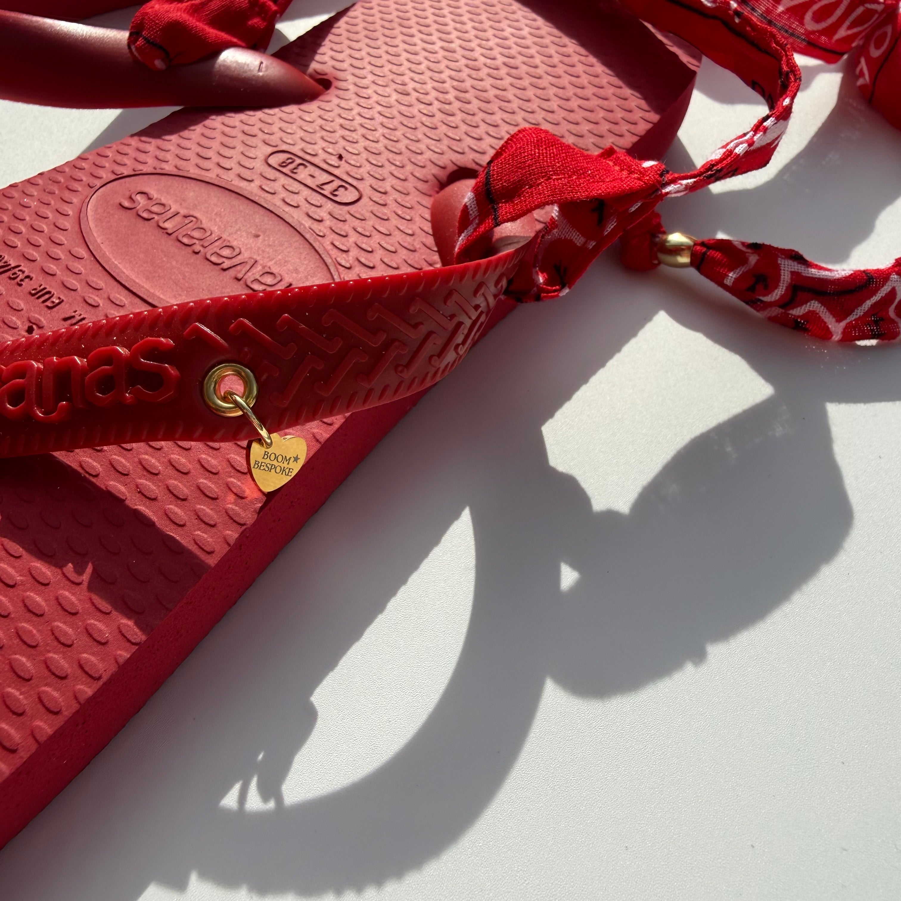‘CHERRY’ RED BANDANA HAVAIANAS TOP FLIP FLOPS BY BOOM BESPOKE