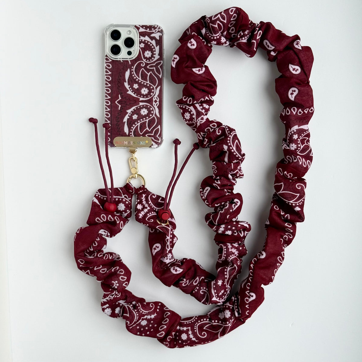 BURGUNDY BANDANA ADJUSTABLE CROSSBODY PHONE STRAP