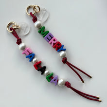 Load image into Gallery viewer, ‘FESTIVE’ CHUNKY LETTER &amp; GLITTER CORD BAG CHARM BY BOOM BESPOKE

