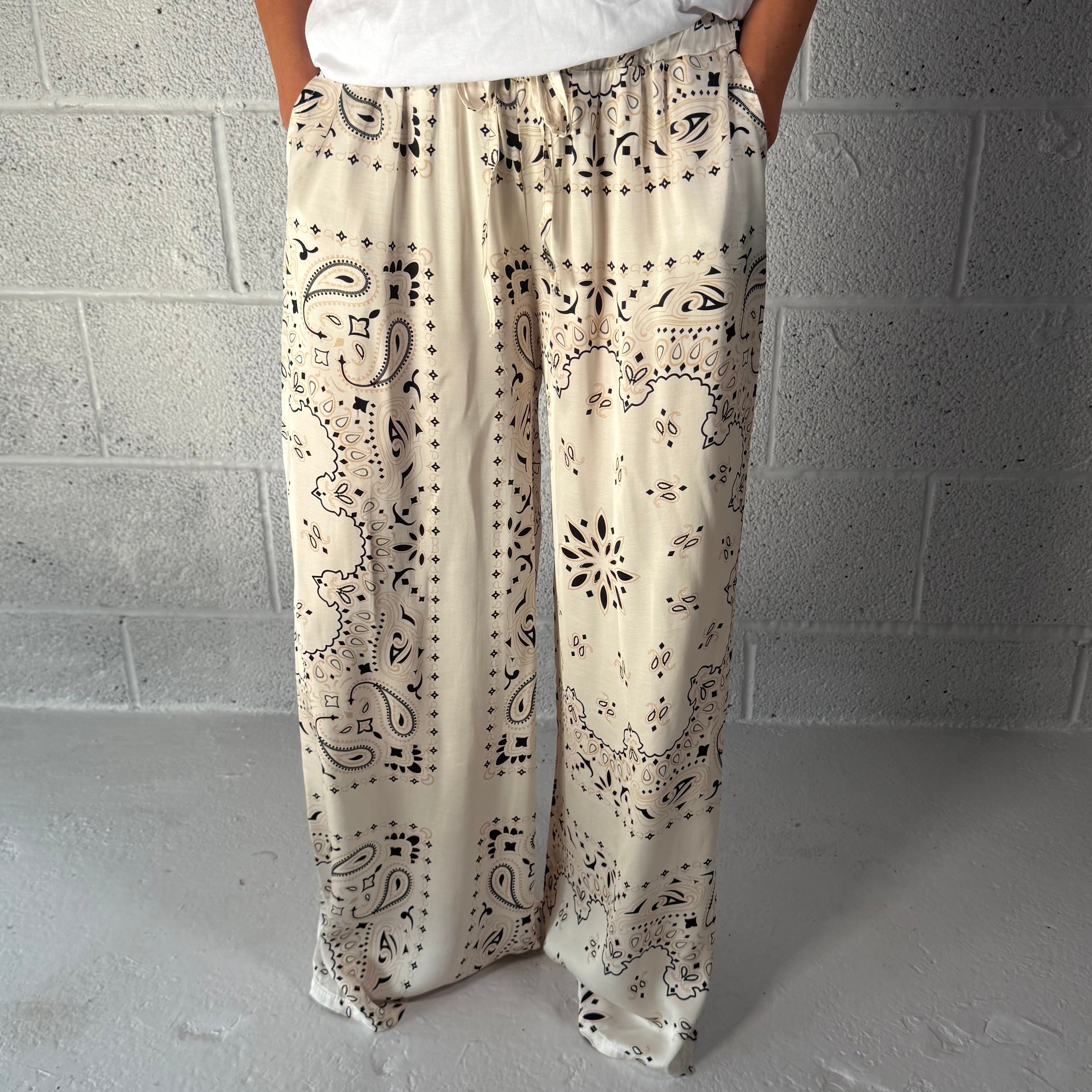 ‘COCONUT’ CREAM BANDANA SILK TROUSERS CO-ORD