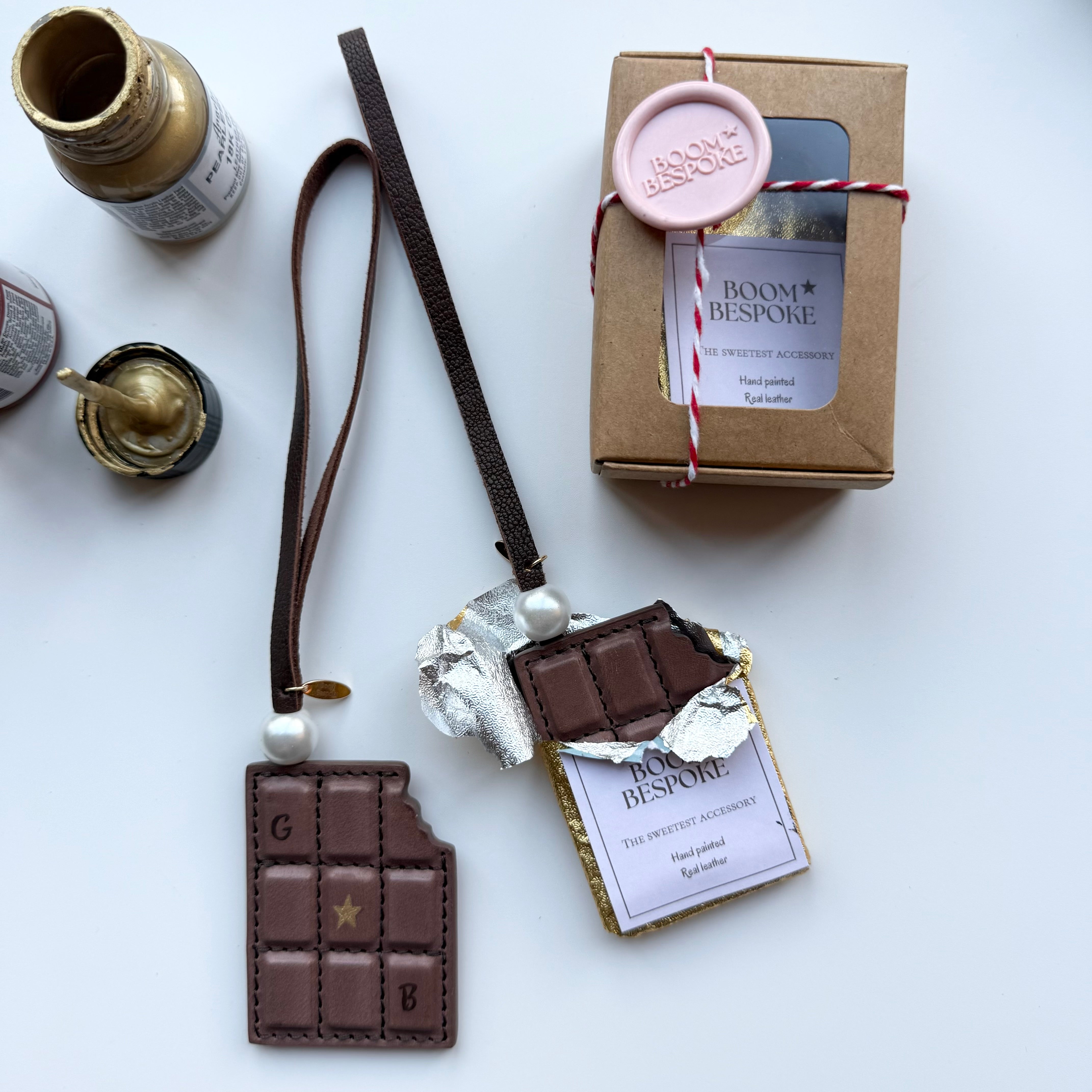 ‘BOOM BAR’ LEATHER CHOCOLATE BAR BAG CHARM BY BOOM BESPOKE