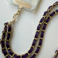 Load image into Gallery viewer, ‘DEEP LAVENDER’ PURPLE LEATHER GOLD CHAIN CROSSBODY PHONE STRAP
