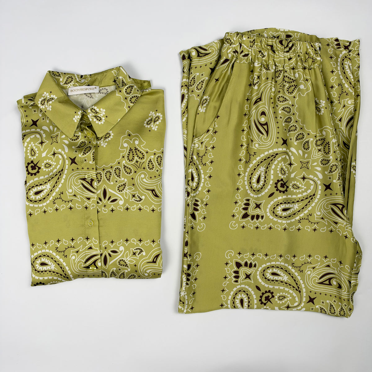 'LIME SORBET' GREEN BANDANA SILKY SHIRT & TROUSER SET
