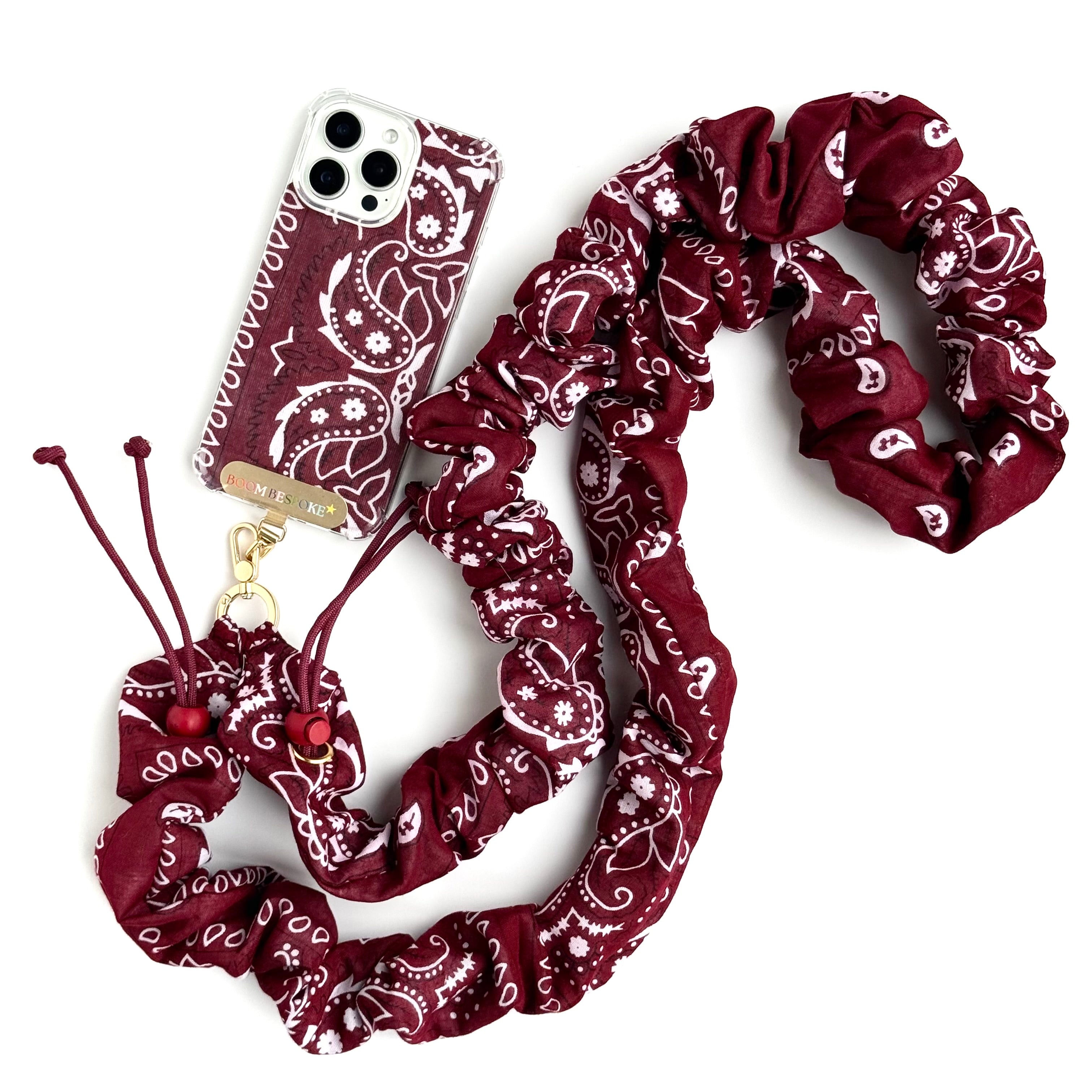 BURGUNDY BANDANA ADJUSTABLE CROSSBODY PHONE STRAP