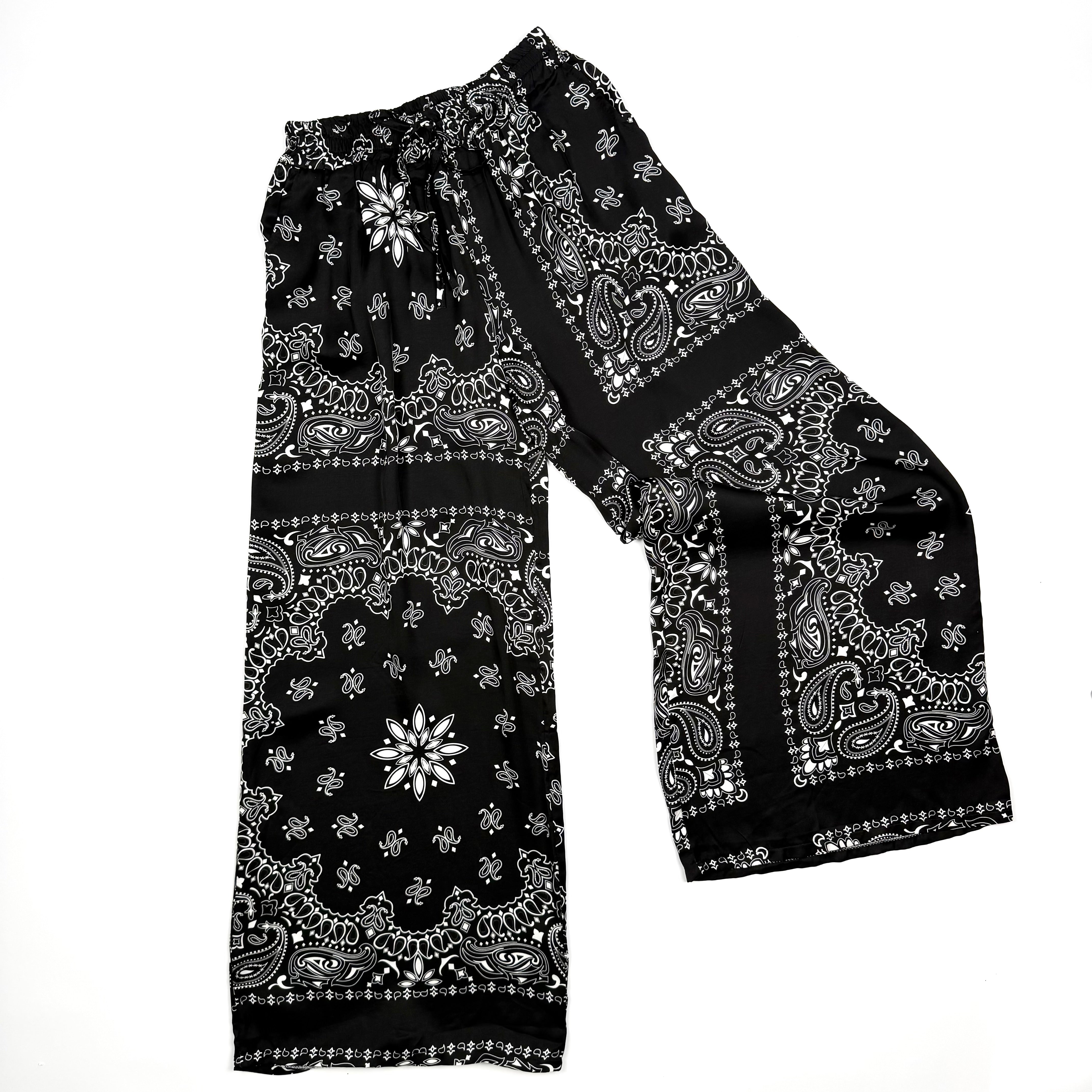 ‘INKED’ BLACK BANDANA SILK TROUSERS CO-ORD