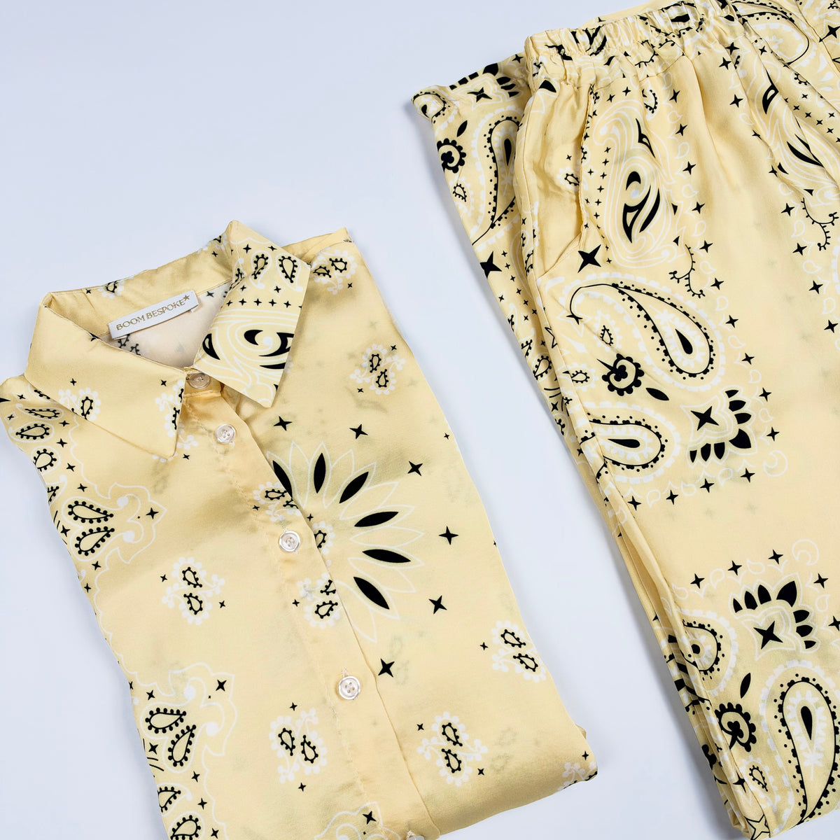 'LEMON SORBET' YELLOW BANDANA SILKY SHIRT & TROUSER SET