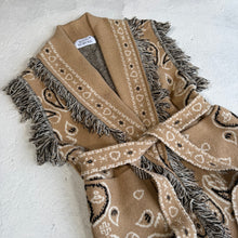 Load image into Gallery viewer, PREORDER ‘LATTE’ BANDANA KNIT BELTED LONGLINE SLEEVELESS CARDIGAN
