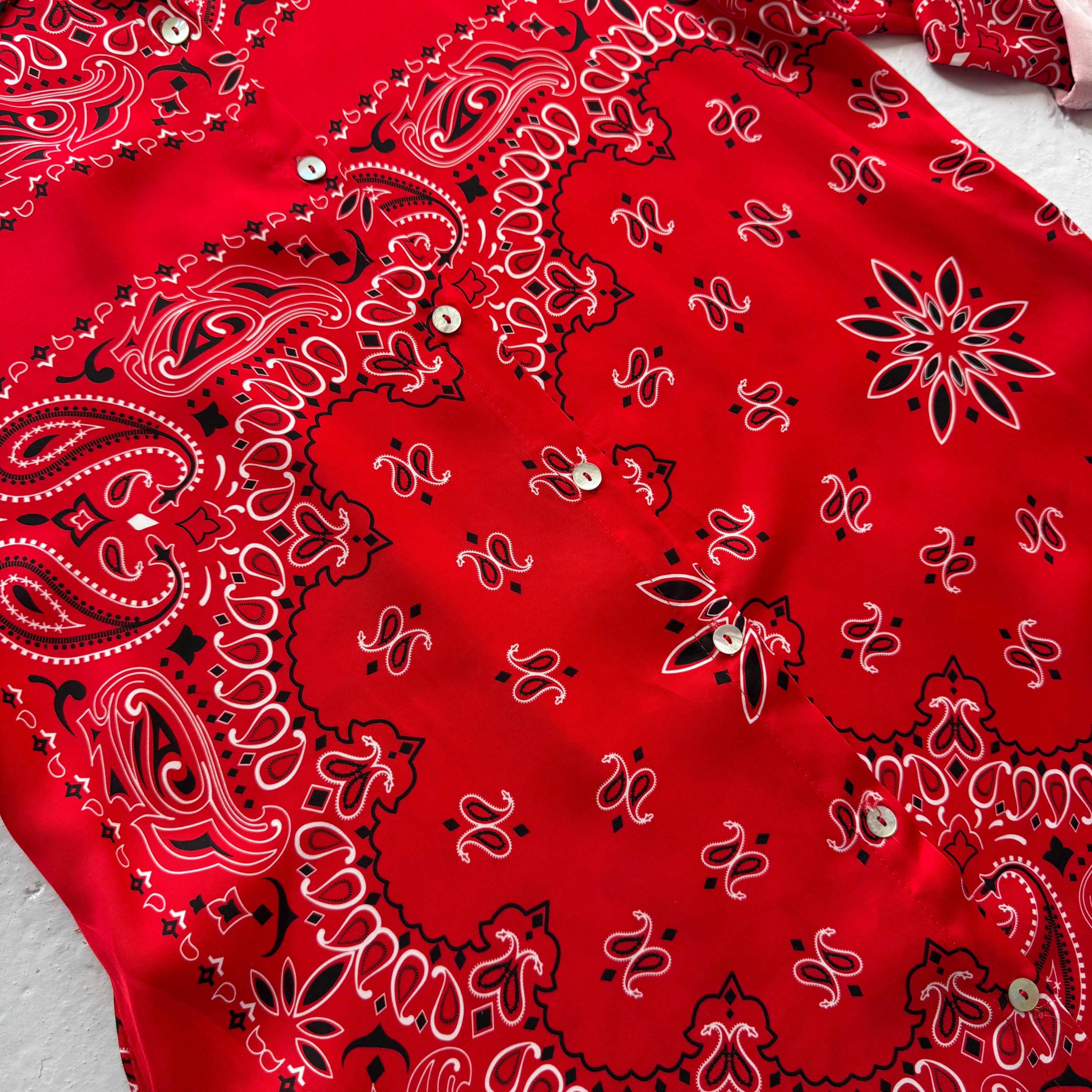 ‘CHERRY’ RED BANDANA SILK MAXI SHIRT DRESS