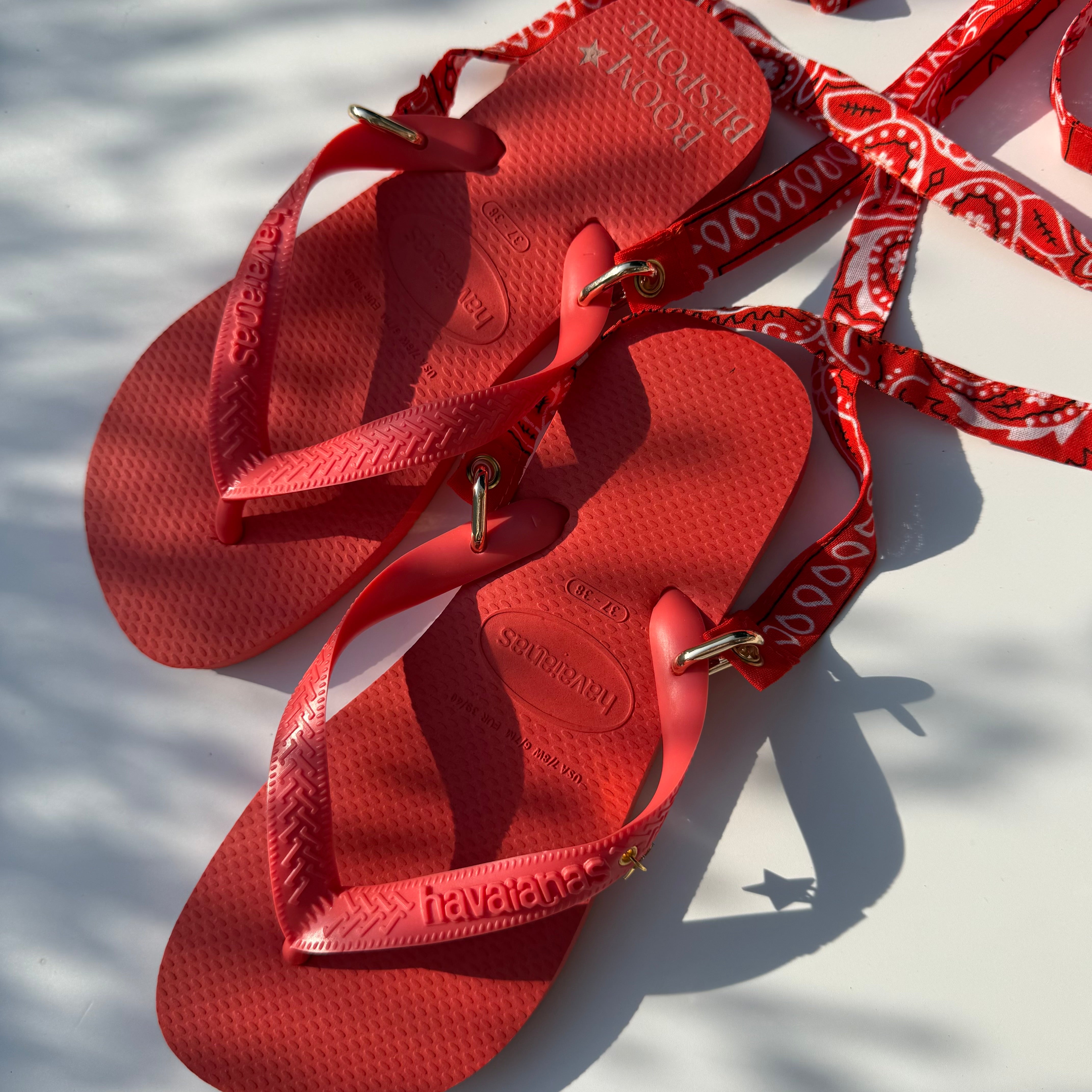 ‘CORAL’ ORANGE BANDANA HAVAIANAS TOP FLIP FLOPS BY BOOM BESPOKE