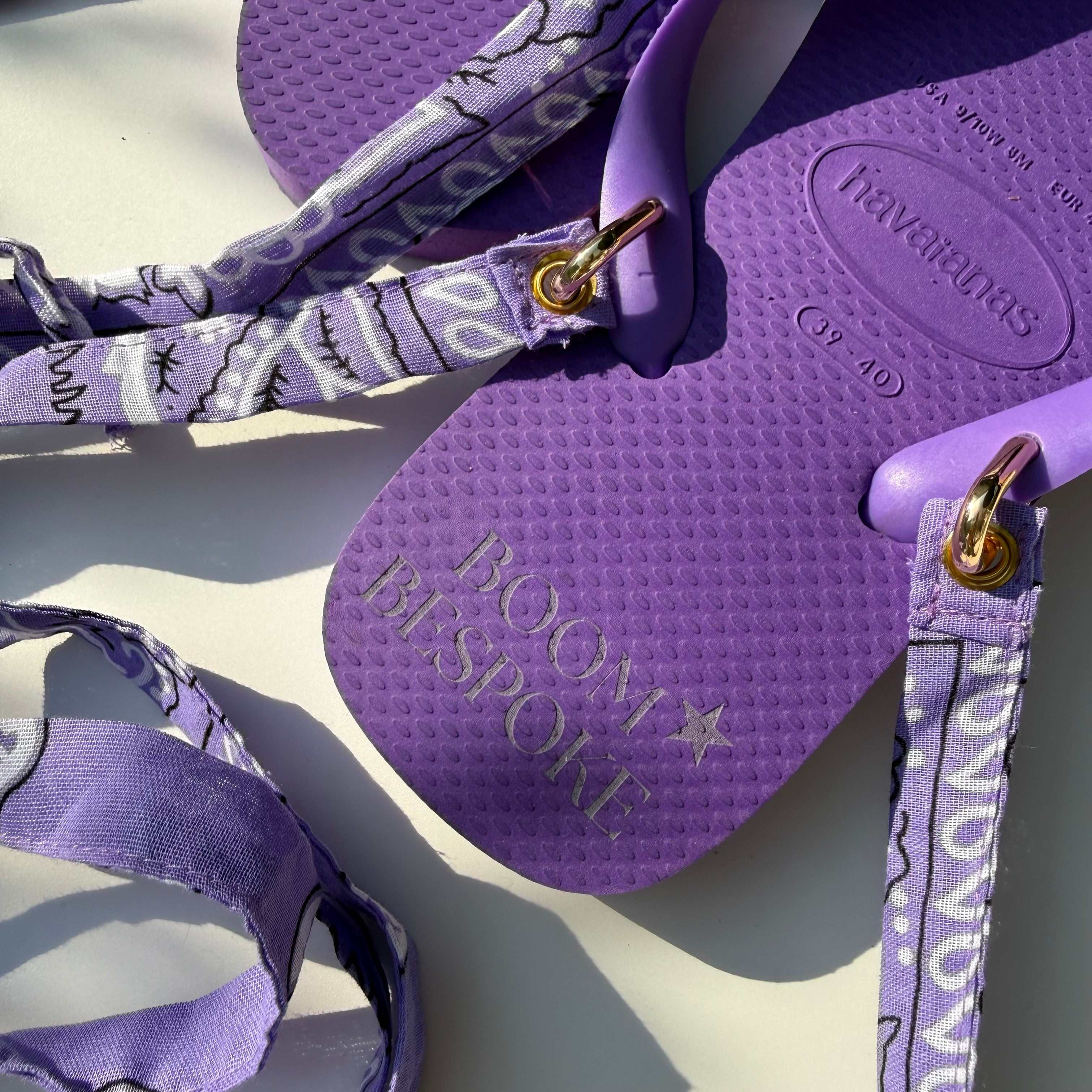 ‘CELESTIAL’ GOLD STAR STUD PURPLE BANDANA HAVAIANAS TOP FLIP FLOPS BY BOOM BESPOKE