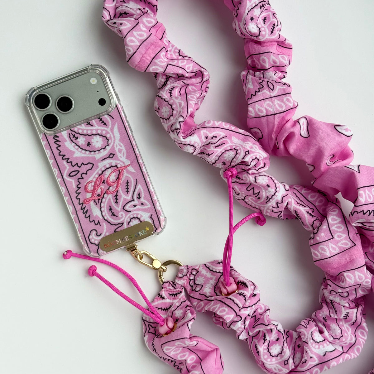 PINK BANDANA ADJUSTABLE CROSSBODY PHONE STRAP
