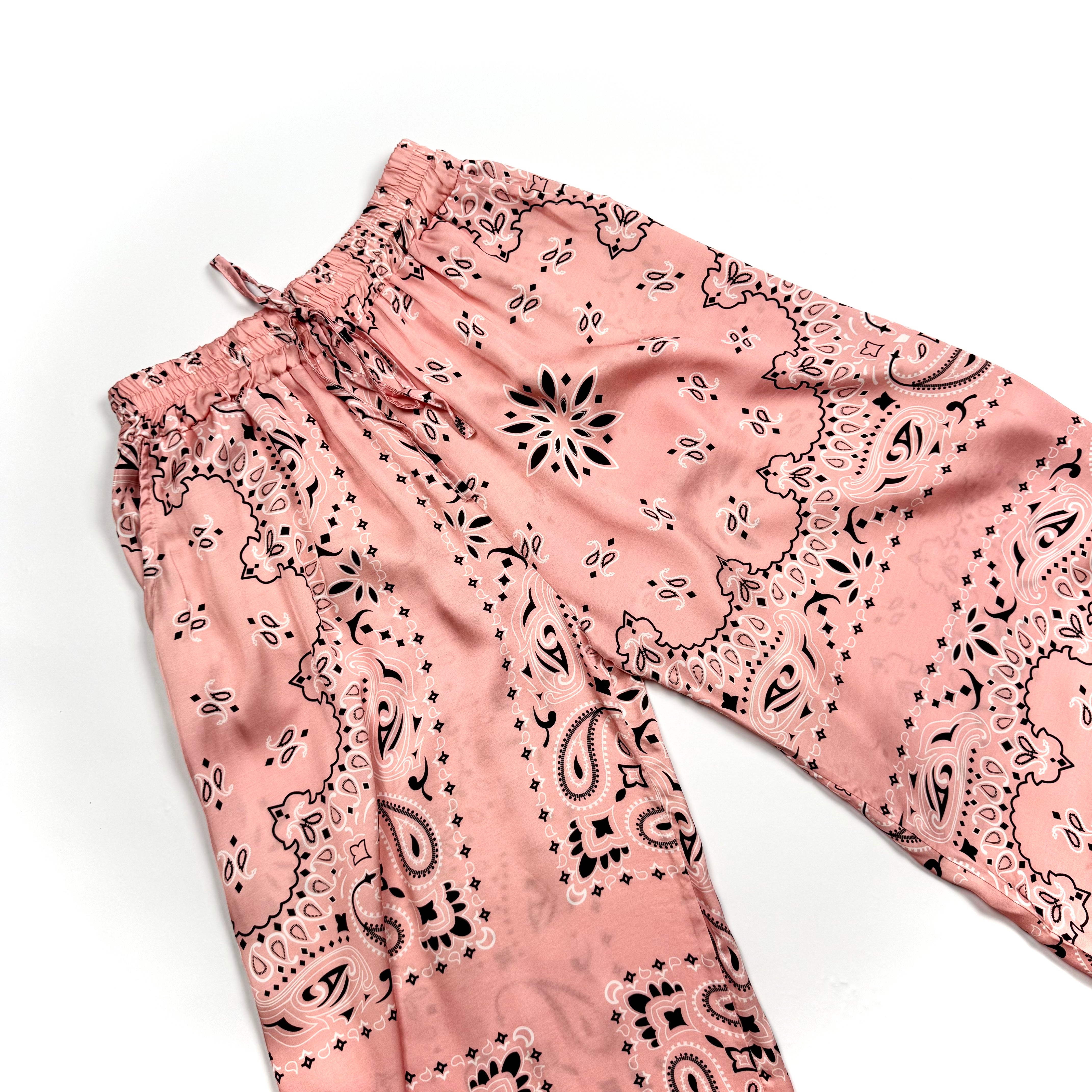 ‘ROSÉ’ PINK BANDANA SILK TROUSERS CO-ORD