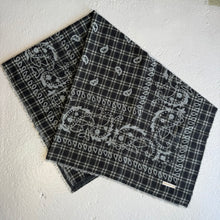 Load image into Gallery viewer, ‘CHARCOAL’ BLACK CHEQUERED FINE KNIT BANDANA SCARF
