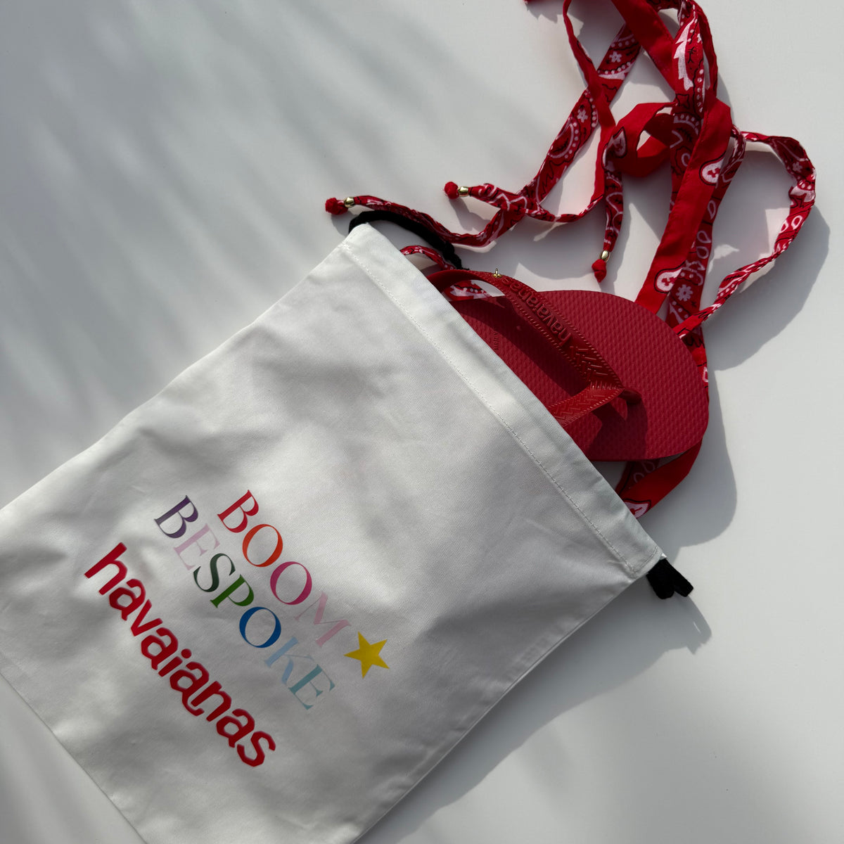 ‘CHERRY’ RED BANDANA HAVAIANAS TOP FLIP FLOPS BY BOOM BESPOKE