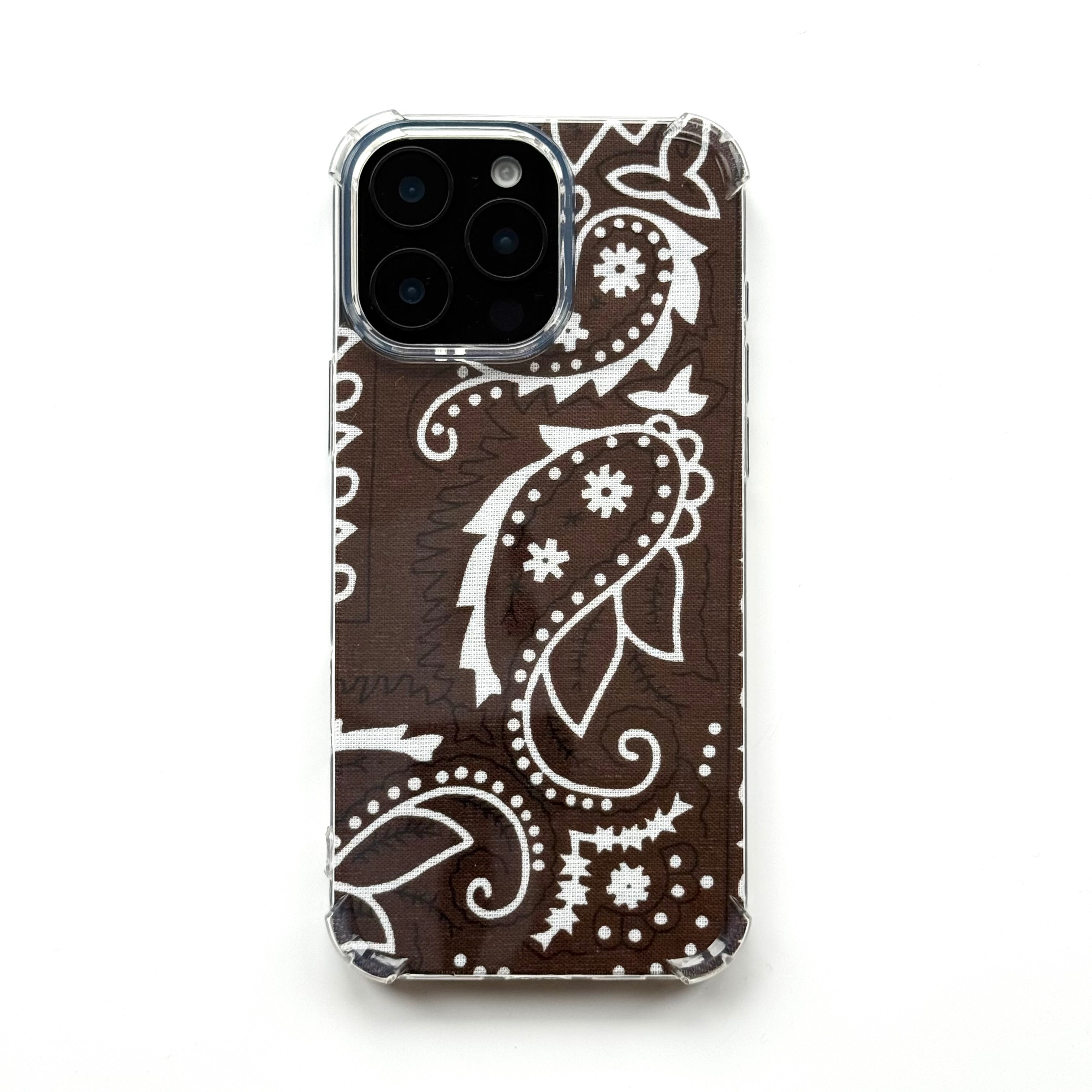 BROWN EMBROIDERED BANDANA PHONE INSERT WITH CASE