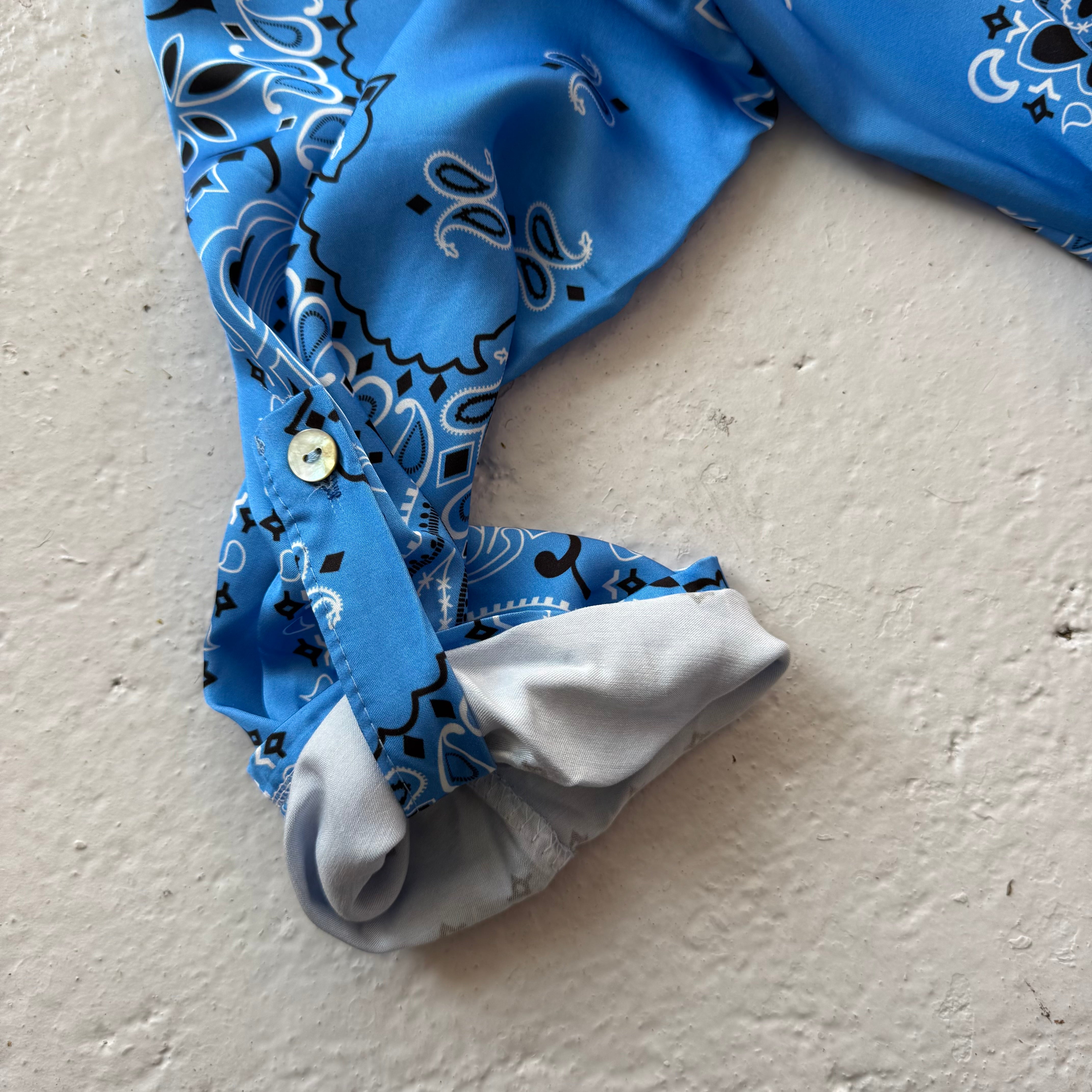 ‘AZURE’ BLUE BANDANA SILK MAXI SHIRT DRESS